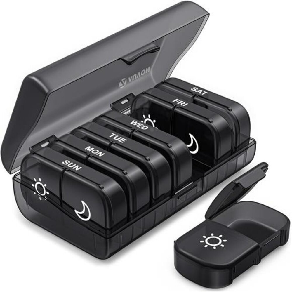Weekly Pill Organizer 2 Times a Day Pill Box 7 Day with One-Side Case for Black